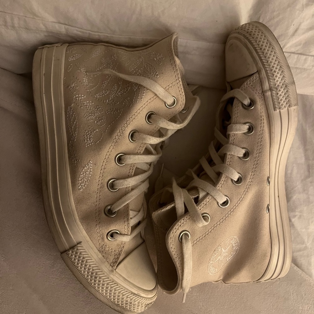High-Top Cream Canvas Sneakers